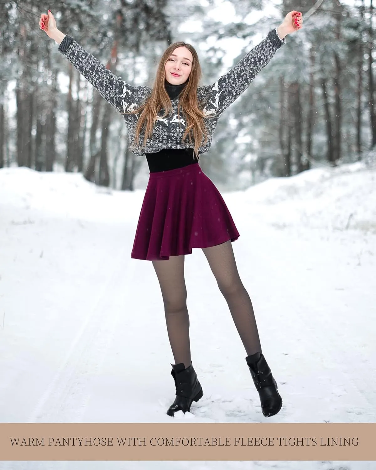 Foaincore 6 Pcs Fleece Lined Tights Women Winter Translucent Legging Thermal Sheer Tights Warm Pantyhose for Women Girl