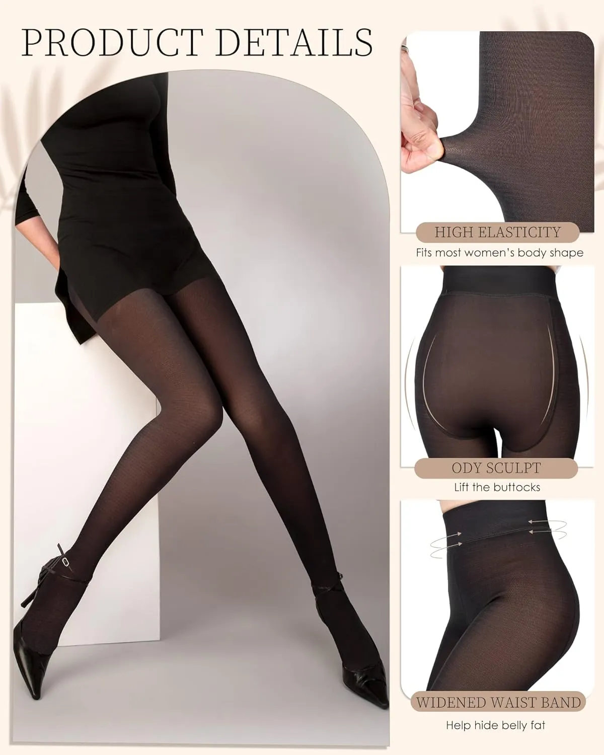 Foaincore 6 Pcs Fleece Lined Tights Women Winter Translucent Legging Thermal Sheer Tights Warm Pantyhose for Women Girl