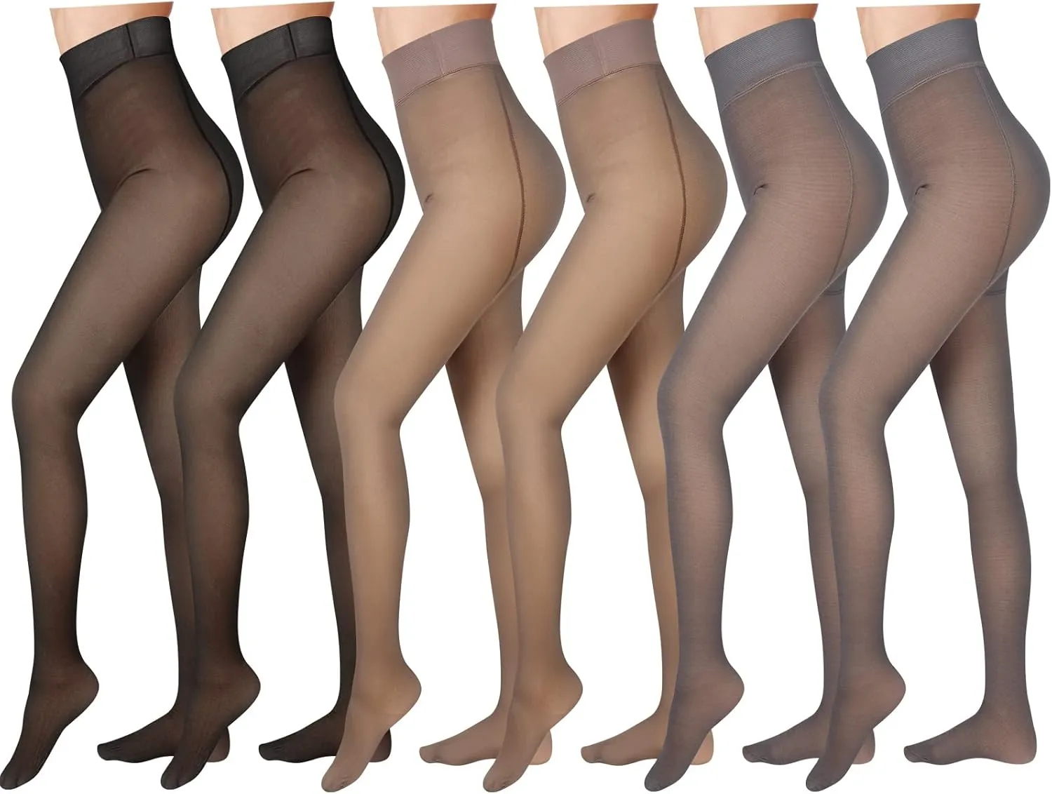 Foaincore 6 Pcs Fleece Lined Tights Women Winter Translucent Legging Thermal Sheer Tights Warm Pantyhose for Women Girl