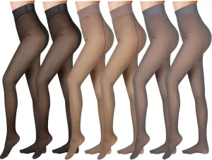 Foaincore 6 Pcs Fleece Lined Tights Women Winter Translucent Legging Thermal Sheer Tights Warm Pantyhose for Women Girl