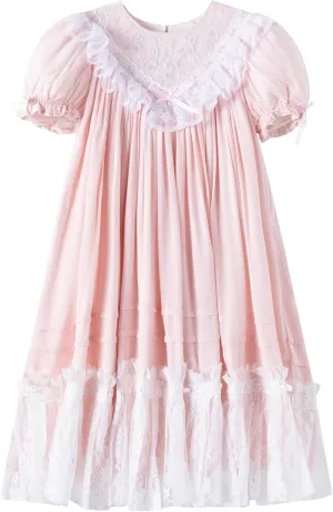 Girls Dress, Girls Gowns, Lace Heirloom Dress, Puff Sleeve, Cute Long Style for Kids