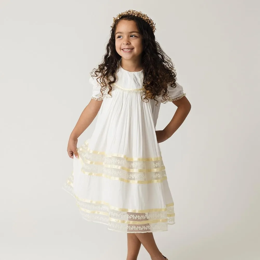 Girls Dress, Girls Gowns, Lace Heirloom Dress, Puff Sleeve, Cute Long Style for Kids