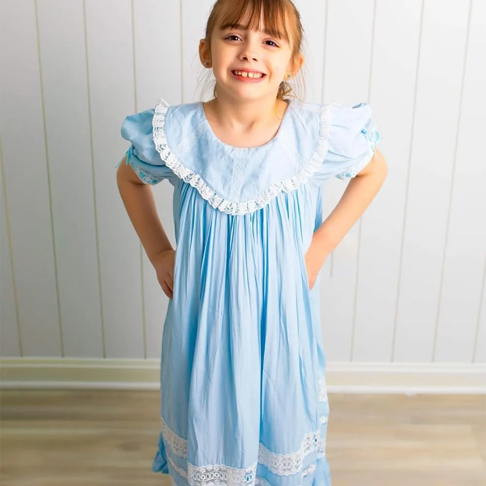 Girls Dress, Girls Gowns, Lace Heirloom Dress, Puff Sleeve, Cute Long Style for Kids