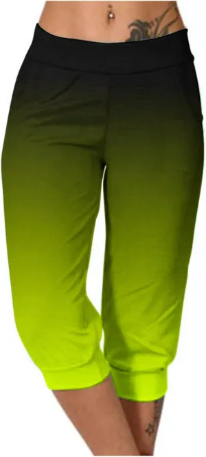 Gradient Capri Pants for Women Ombre High Waist Stretchy Cropped Leggings Summer Casual Yoga Lounge Bottoms