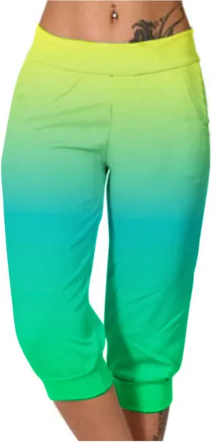 Gradient Capri Pants for Women Ombre High Waist Stretchy Cropped Leggings Summer Casual Yoga Lounge Bottoms