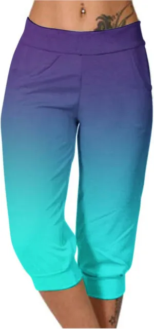 Gradient Capri Pants for Women Ombre High Waist Stretchy Cropped Leggings Summer Casual Yoga Lounge Bottoms