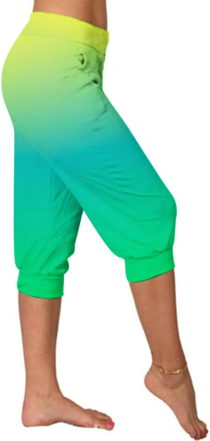 Gradient Capri Pants for Women Ombre High Waist Stretchy Cropped Leggings Summer Casual Yoga Lounge Bottoms