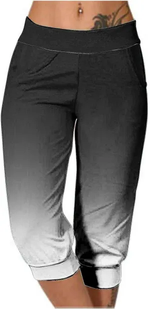 Gradient Capri Pants for Women Ombre High Waist Stretchy Cropped Leggings Summer Casual Yoga Lounge Bottoms