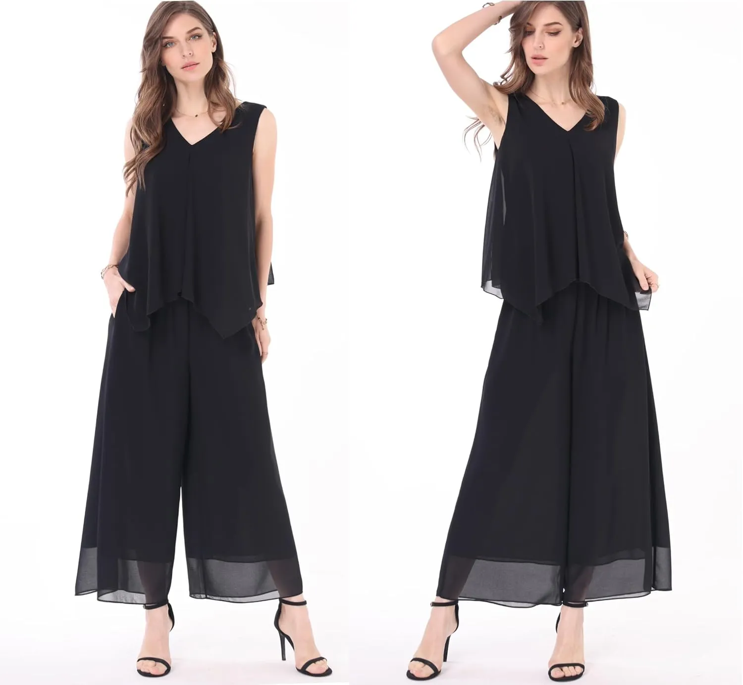 heipeiwa Women's Capris Crop Chiffon Pants Summer Beach Vacation Culottes Casual Dress Wide Leg Palazzo Pants