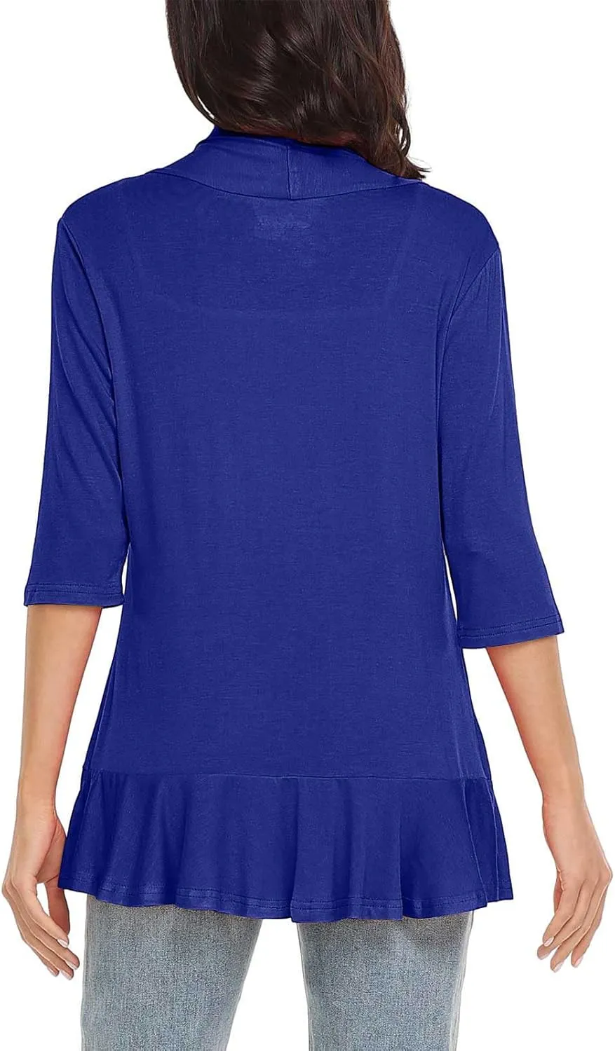 HGps8w 3/4 Sleeve Cardigan for Women Open Front Lightweight Drape Ruffles Irregular Hem Casual Solid Cover Up Going Out Tops