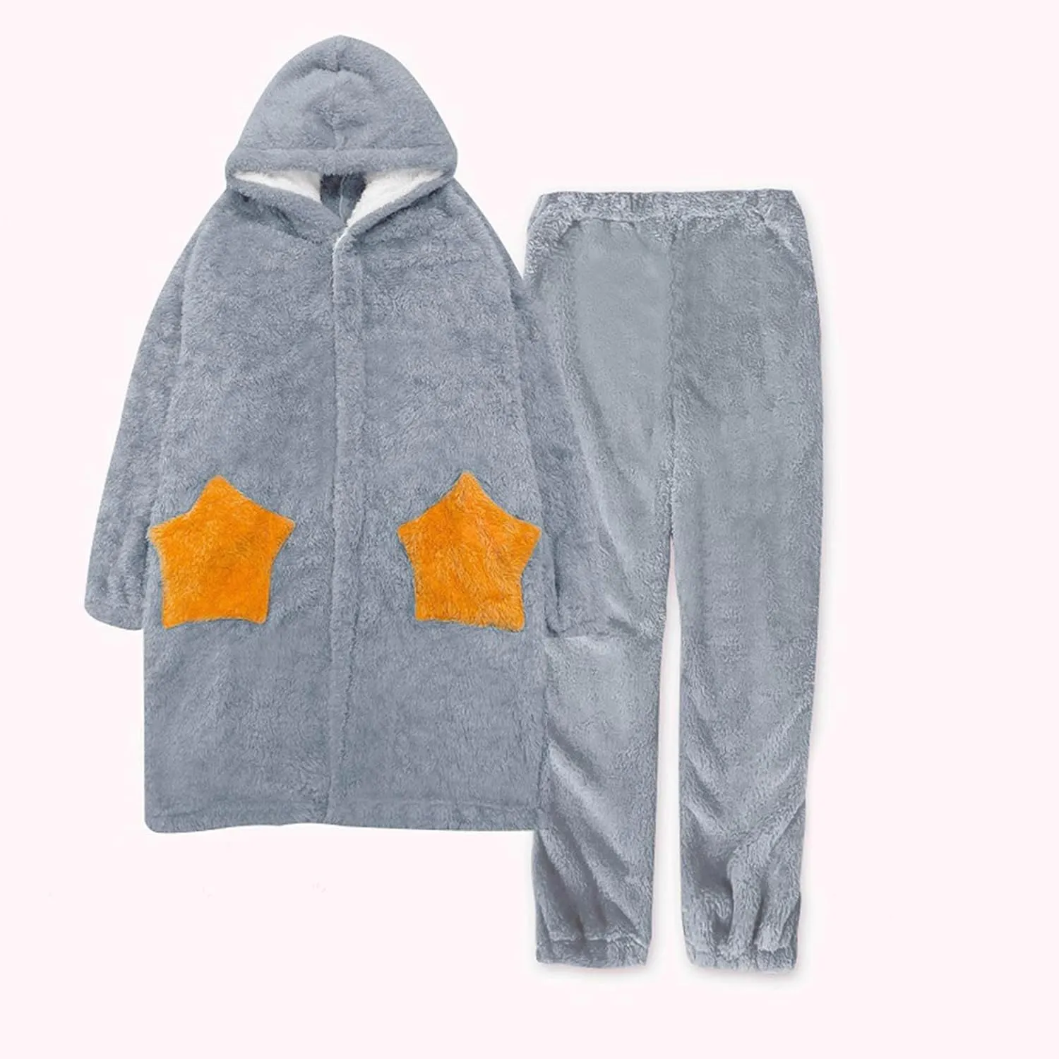 HGps8w Women's Fuzzy Fleece Winter Pajama Sets - Cute Star Long Fuffy Hoodie Jacket with Plush Pants Lounge Pjs Sleepwear