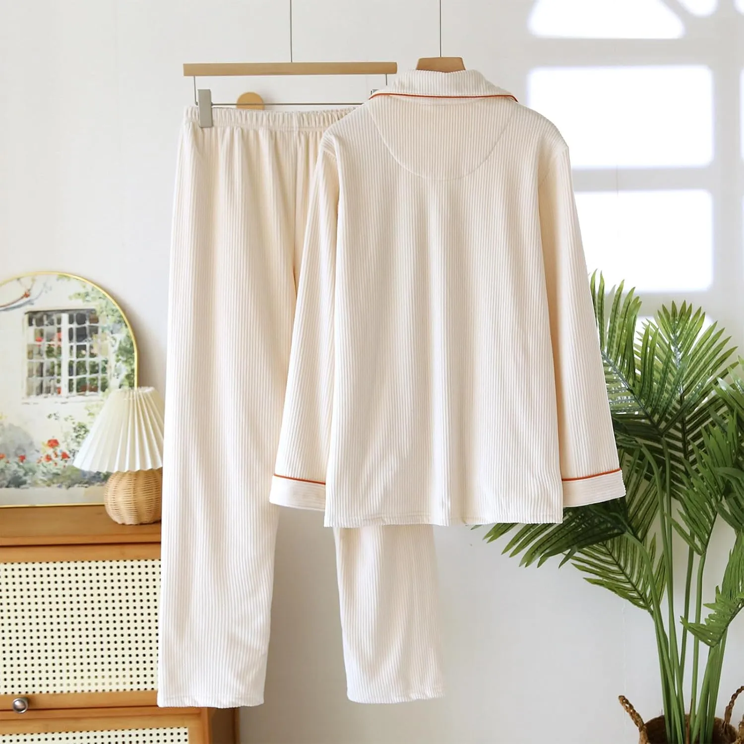 HGps8w Women's Winter Fleece Pajama Sets - Long Sleeve Lapel Button Down Sleepwear Tops Long Pants Matching Lounge Outfits