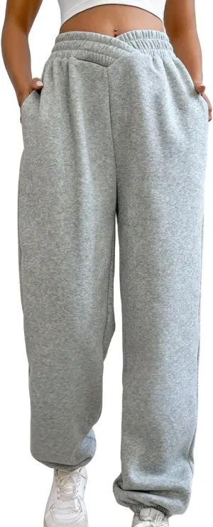 HOPYOP Women's Casual Joggers Pants V Crossover High Waisted Baggy Lounge Bottoms Pants Leggings