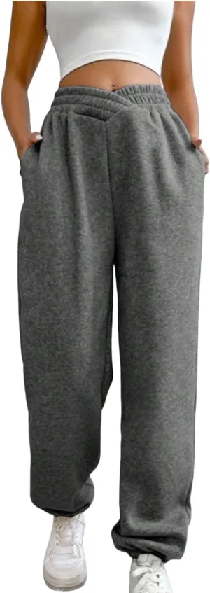 HOPYOP Women's Casual Joggers Pants V Crossover High Waisted Baggy Lounge Bottoms Pants Leggings