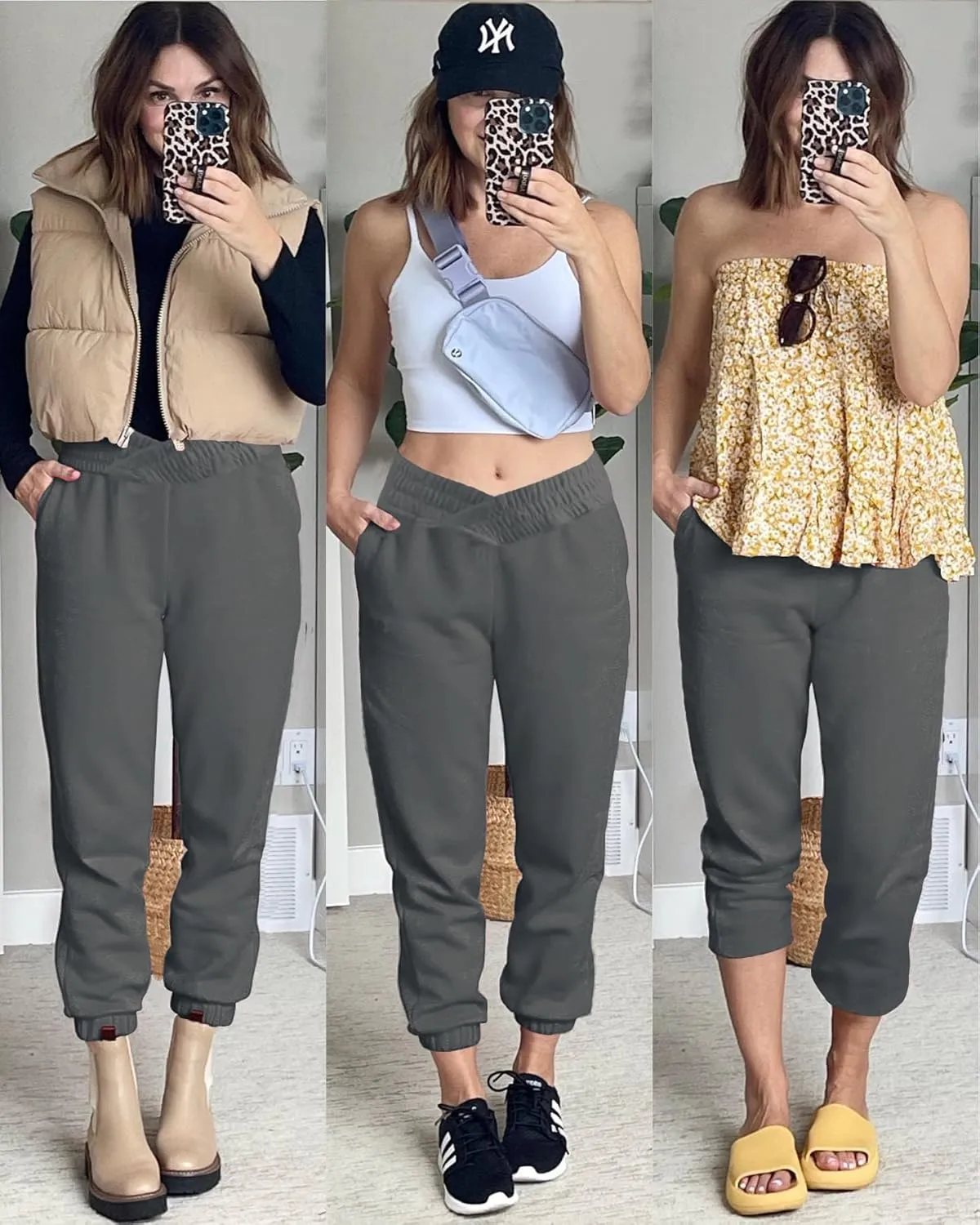 HOPYOP Women's Casual Joggers Pants V Crossover High Waisted Baggy Lounge Bottoms Pants Leggings