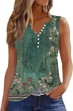 HTHLVMD Tank Tops for Women 2025 Summer Pleated Tunic Loose Fit Sleeveless T Shirts Dressy Casual V Neck Button Down Blouses