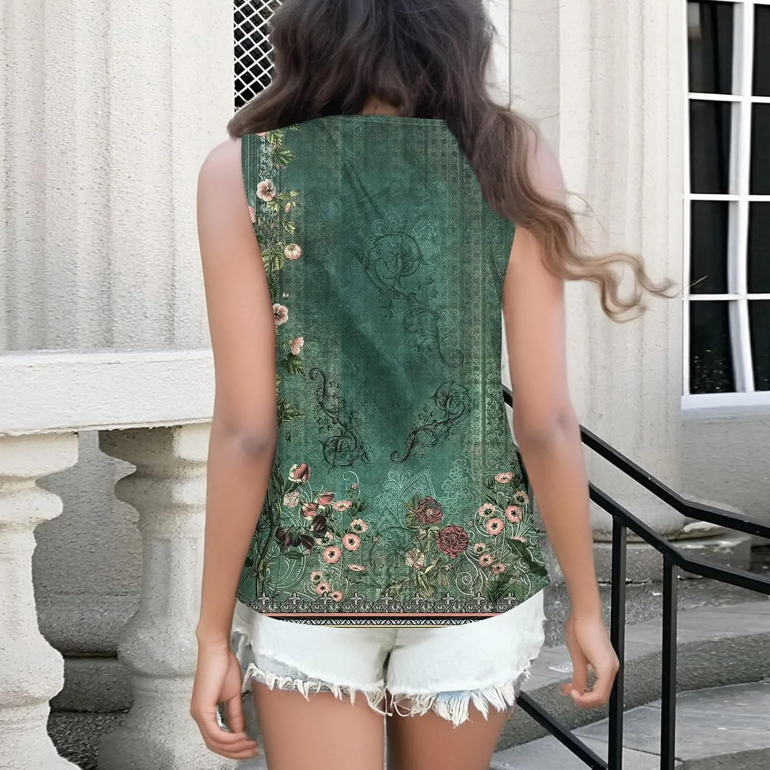 HTHLVMD Tank Tops for Women 2025 Summer Pleated Tunic Loose Fit Sleeveless T Shirts Dressy Casual V Neck Button Down Blouses