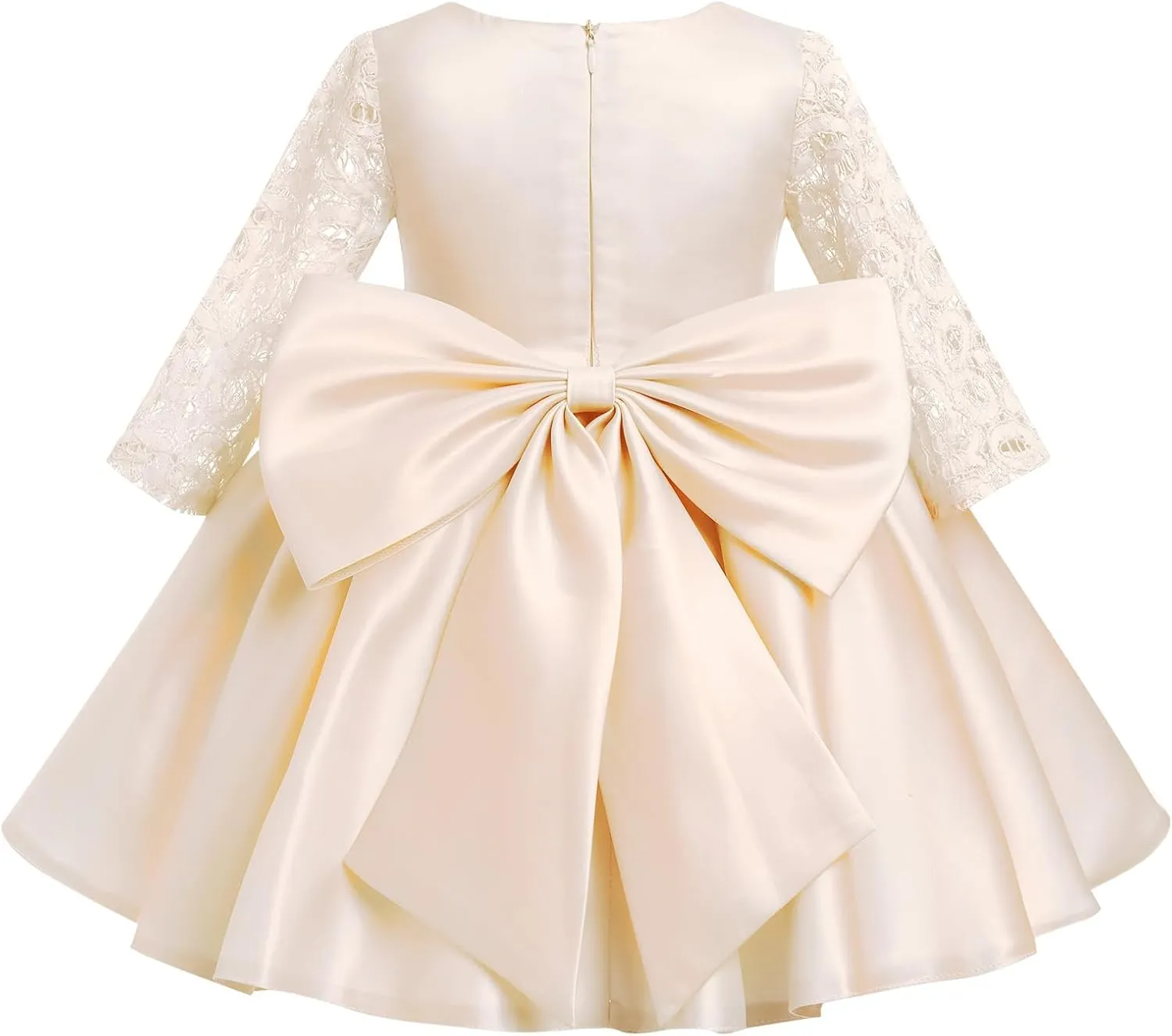 IDOPIP Flower Girl Satin Bowknot Lace Tutu Dress for Kids Baby Princess First Communion Wedding Birthday Party Pageant Gowns