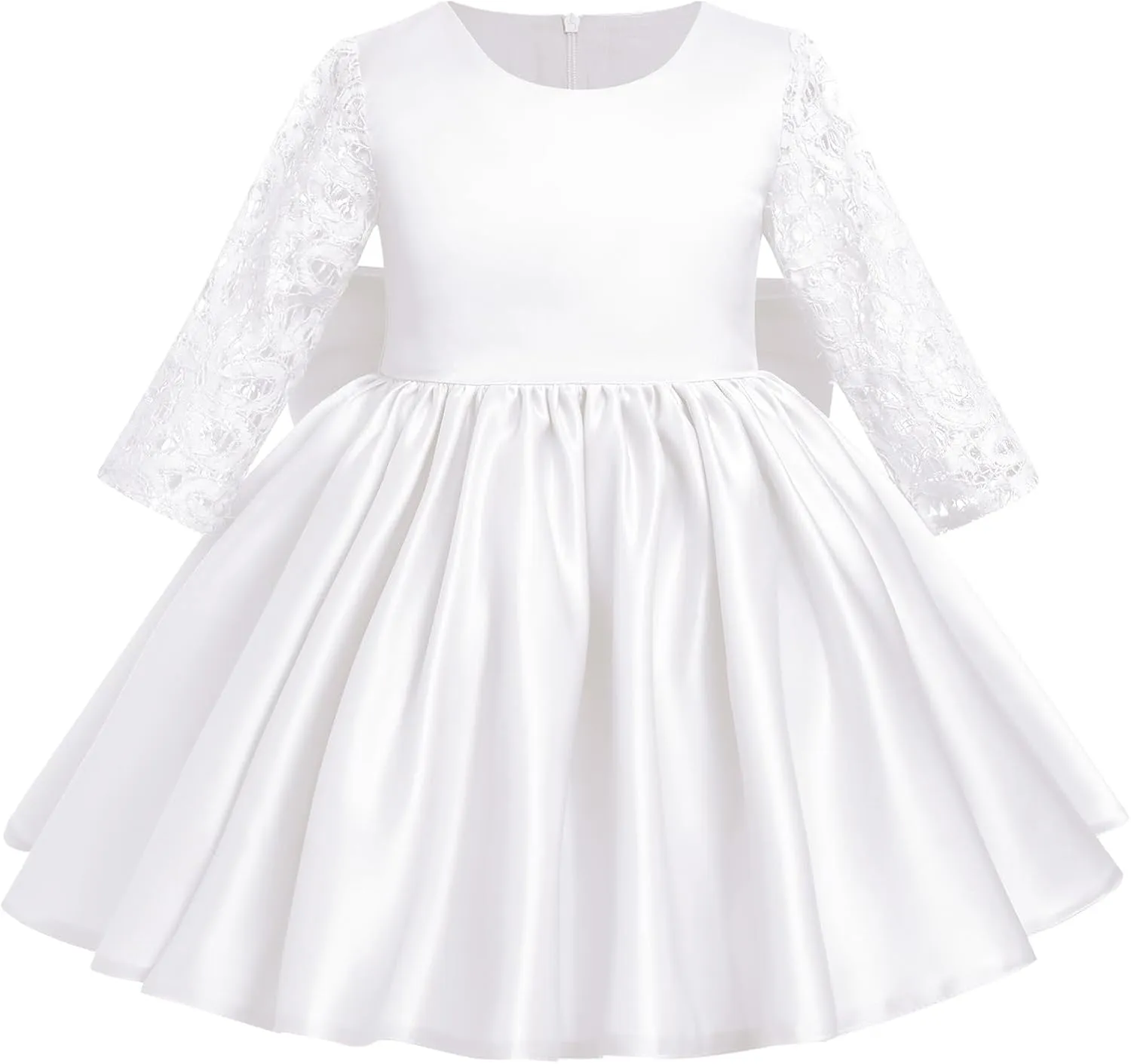 IDOPIP Flower Girl Satin Bowknot Lace Tutu Dress for Kids Baby Princess First Communion Wedding Birthday Party Pageant Gowns