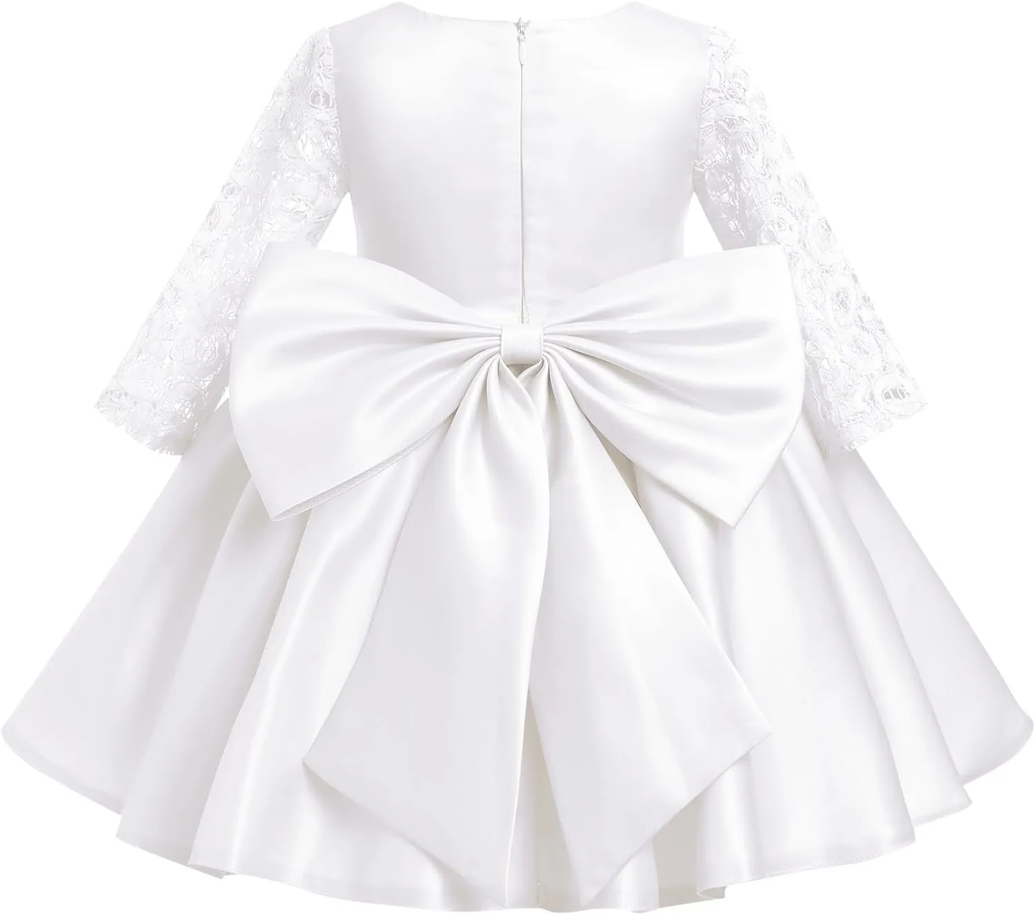 IDOPIP Flower Girl Satin Bowknot Lace Tutu Dress for Kids Baby Princess First Communion Wedding Birthday Party Pageant Gowns