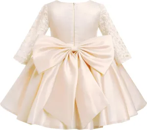 IDOPIP Flower Girl Satin Bowknot Lace Tutu Dress for Kids Baby Princess First Communion Wedding Birthday Party Pageant Gowns