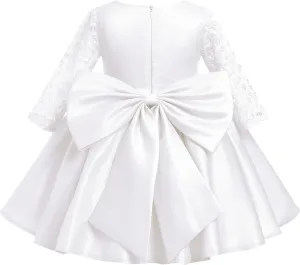 IDOPIP Flower Girl Satin Bowknot Lace Tutu Dress for Kids Baby Princess First Communion Wedding Birthday Party Pageant Gowns
