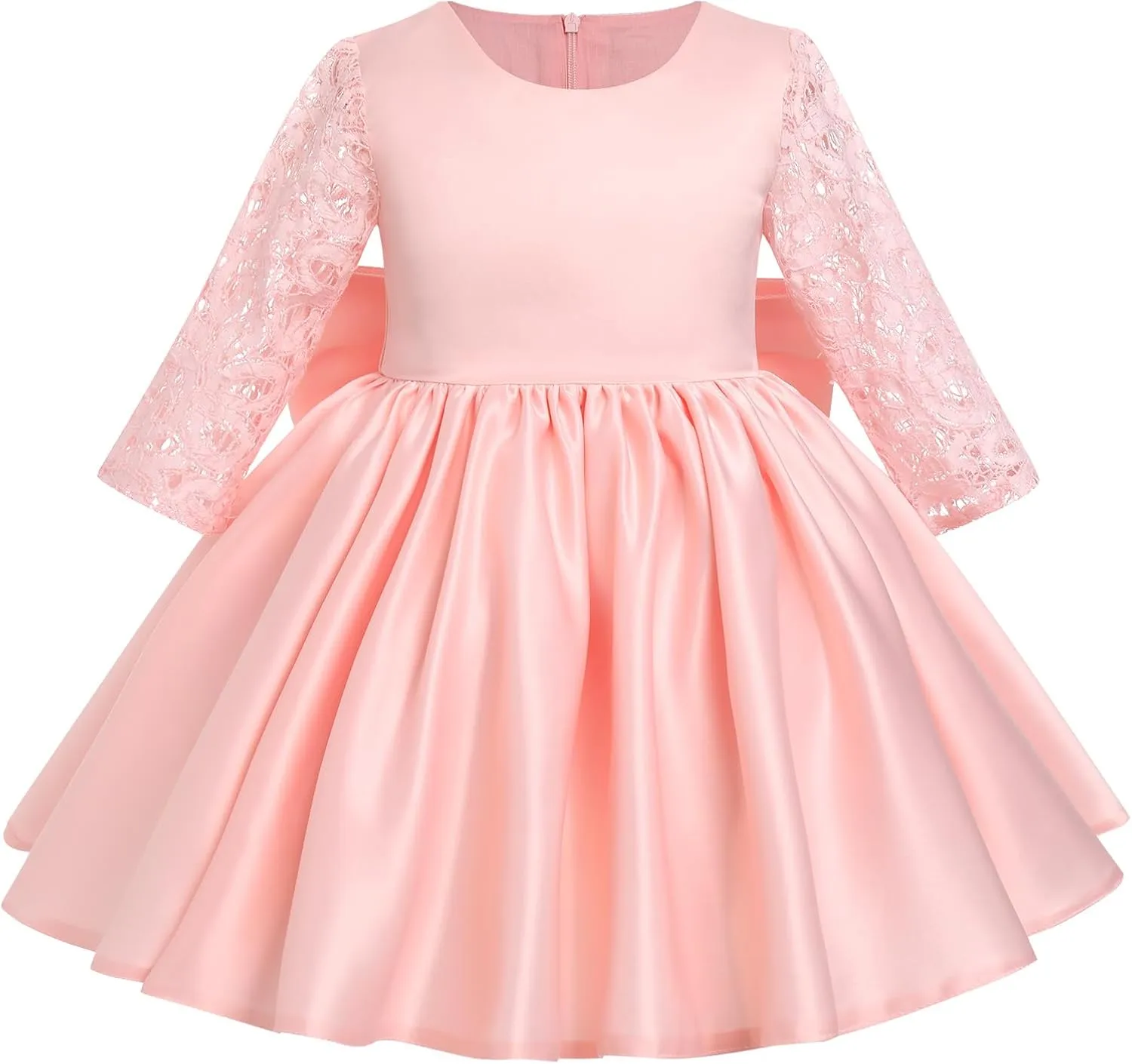 IDOPIP Flower Girl Satin Bowknot Lace Tutu Dress for Kids Baby Princess First Communion Wedding Birthday Party Pageant Gowns