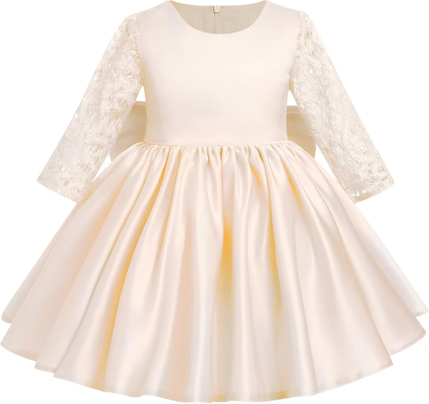 IDOPIP Flower Girl Satin Bowknot Lace Tutu Dress for Kids Baby Princess First Communion Wedding Birthday Party Pageant Gowns
