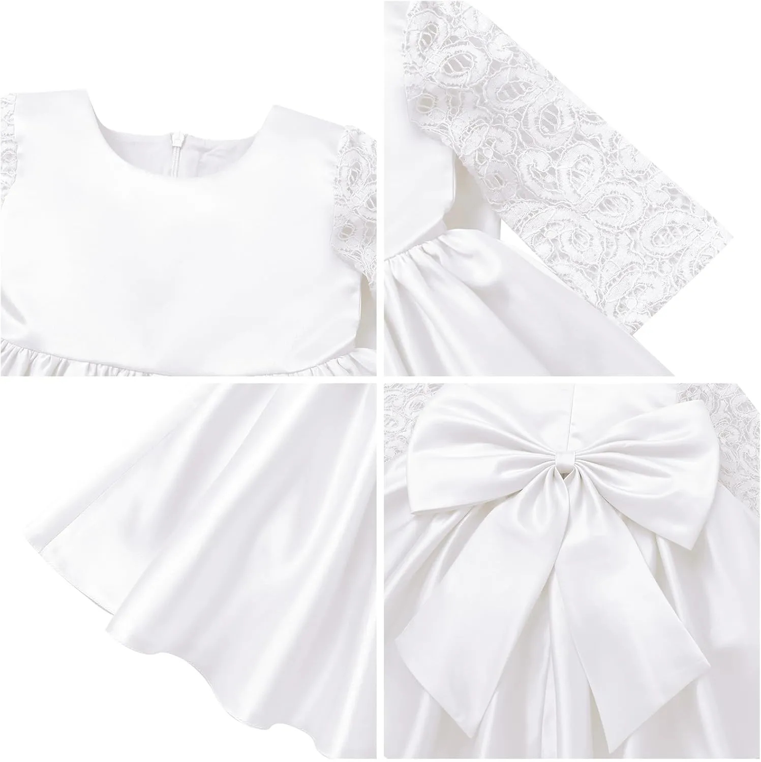 IDOPIP Flower Girl Satin Bowknot Lace Tutu Dress for Kids Baby Princess First Communion Wedding Birthday Party Pageant Gowns