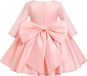 IDOPIP Flower Girl Satin Bowknot Lace Tutu Dress for Kids Baby Princess First Communion Wedding Birthday Party Pageant Gowns