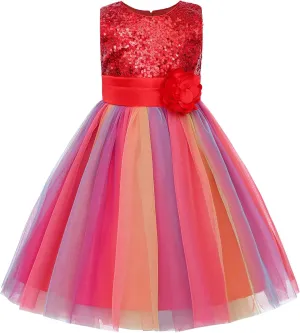 JerrisApparel Flower Girls Sequin Dress Rainbow Tutu Birthday Party Dress Pageant Gown
