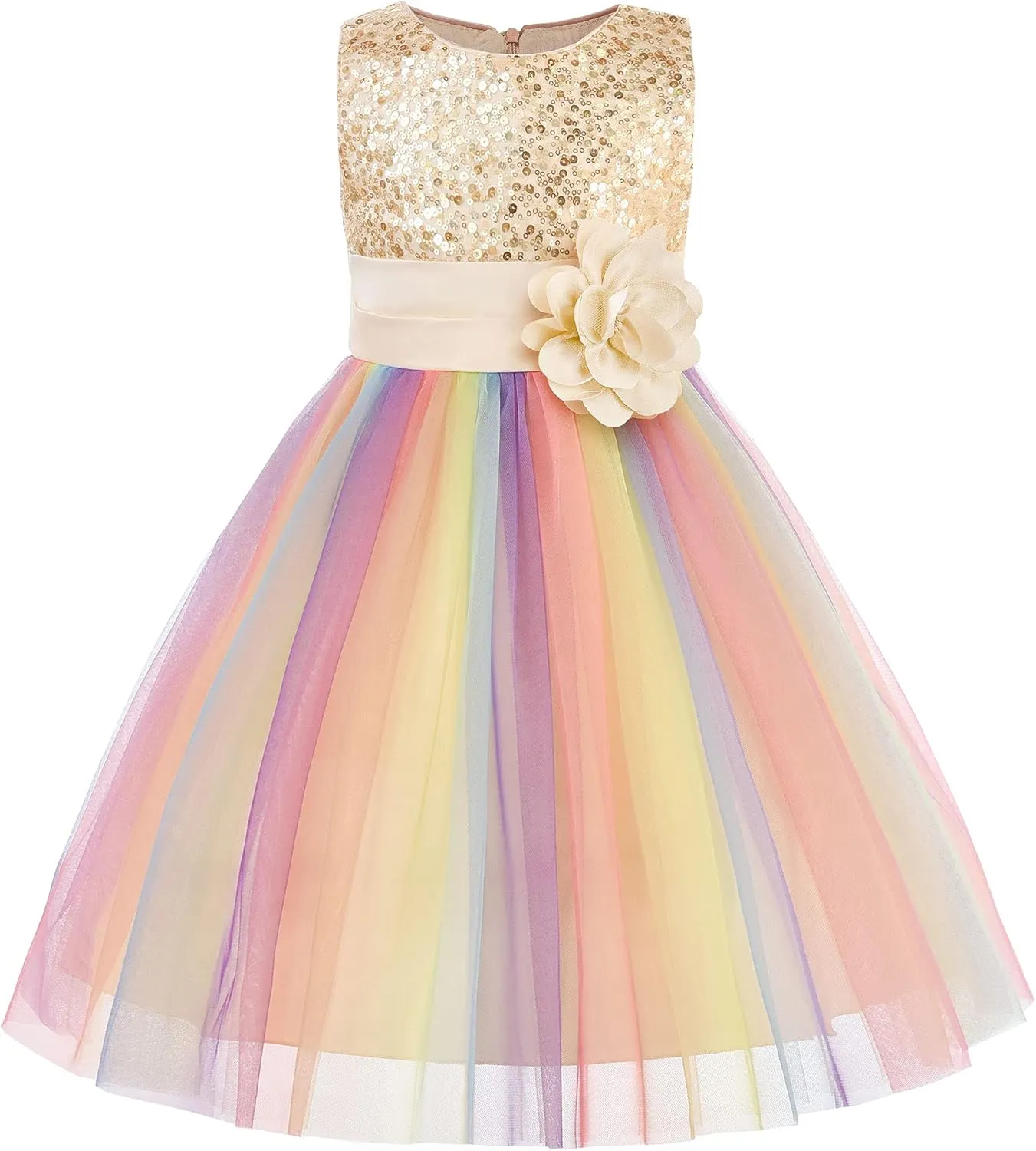 JerrisApparel Flower Girls Sequin Dress Rainbow Tutu Birthday Party Dress Pageant Gown