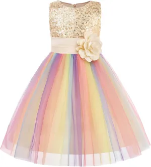 JerrisApparel Flower Girls Sequin Dress Rainbow Tutu Birthday Party Dress Pageant Gown