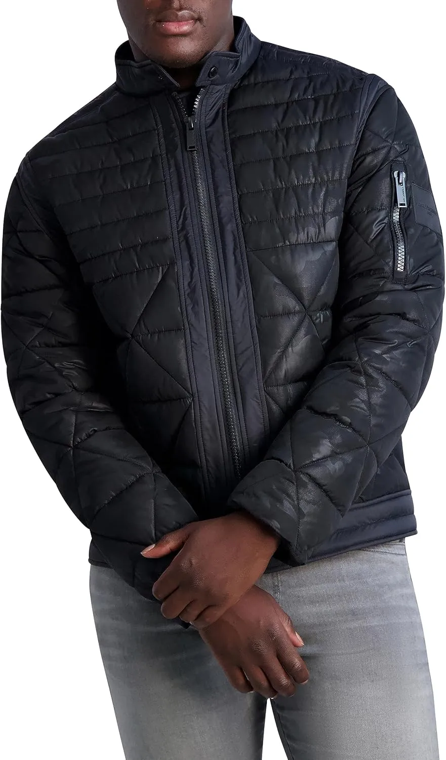 Karl Lagerfeld Paris Men's Camouflage Quilted Full Zip Puffer Jacket