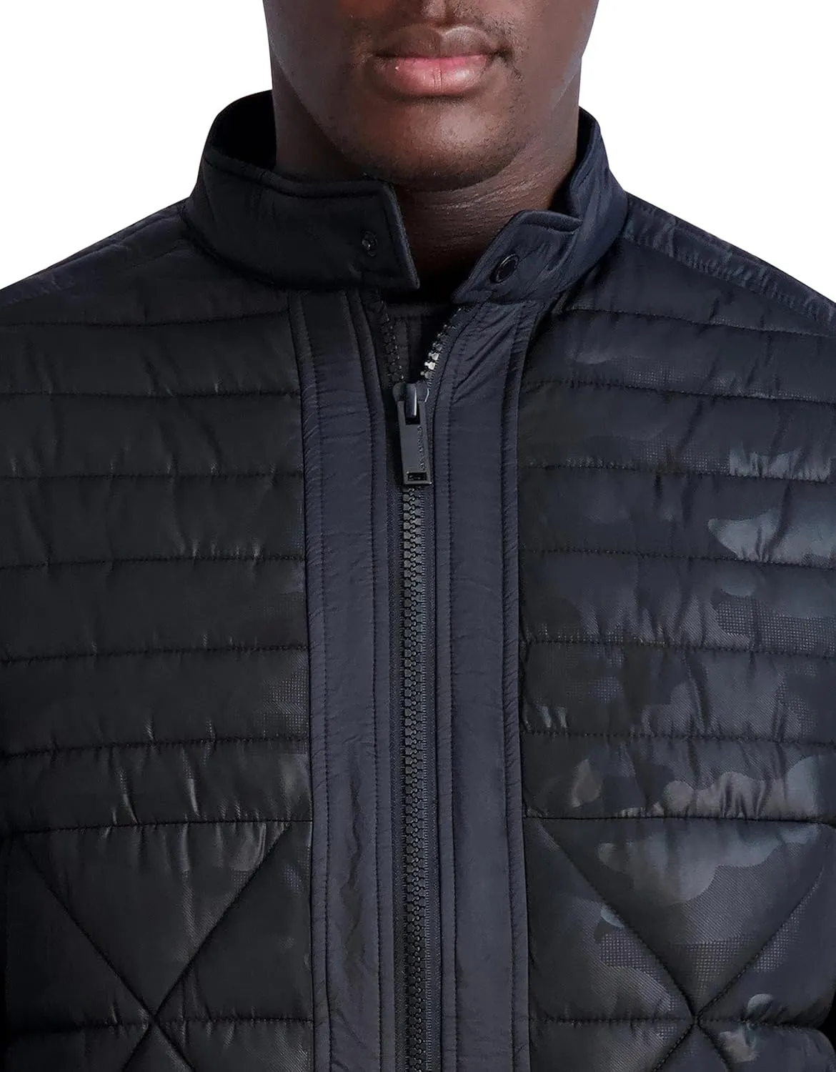 Karl Lagerfeld Paris Men's Camouflage Quilted Full Zip Puffer Jacket