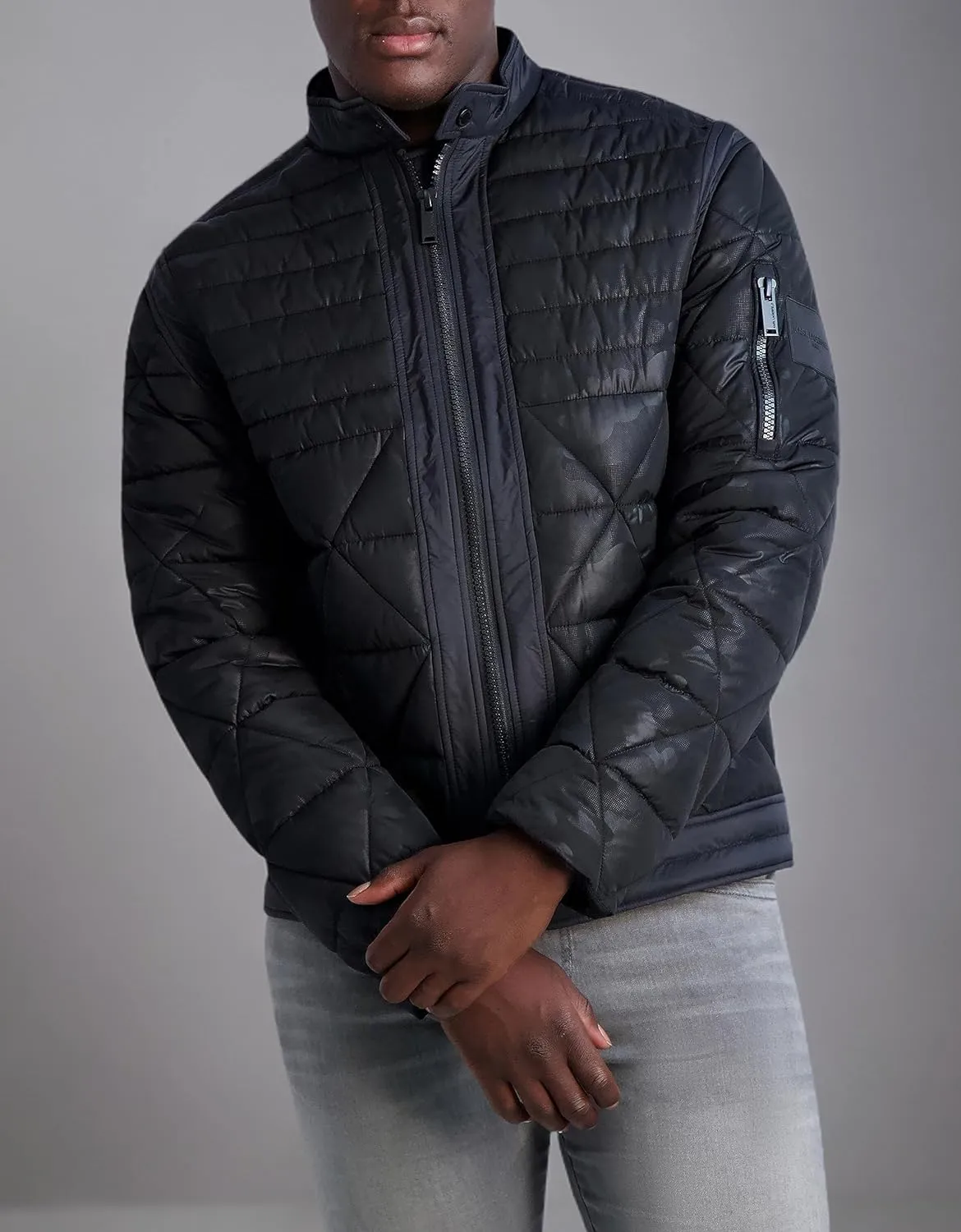 Karl Lagerfeld Paris Men's Camouflage Quilted Full Zip Puffer Jacket