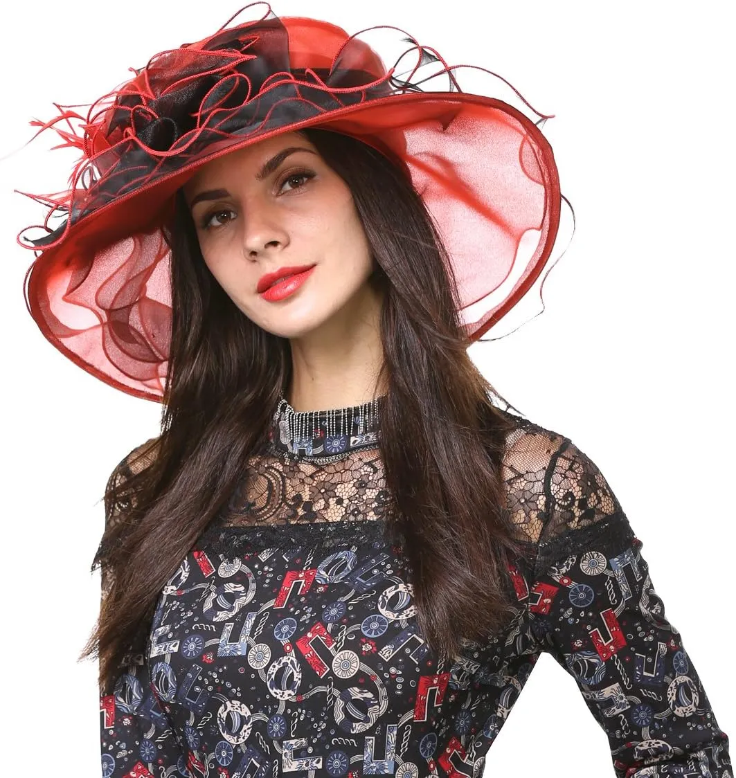 Ladies Kentucky Church Derby Hat Wide Brim Leaf Flower Bridal Dress Hat s037
