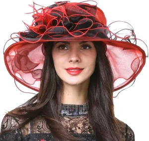 Ladies Kentucky Church Derby Hat Wide Brim Leaf Flower Bridal Dress Hat s037