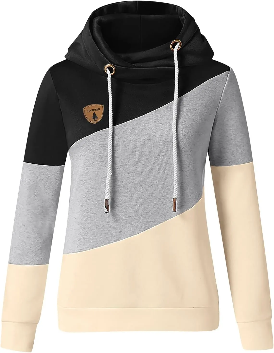 LCMTWX Sleeve Casual Hoodie Splice Contrast Long Sweatshirt Solid Strap Women Tops Women's Hoodies Sweatshirts Petite