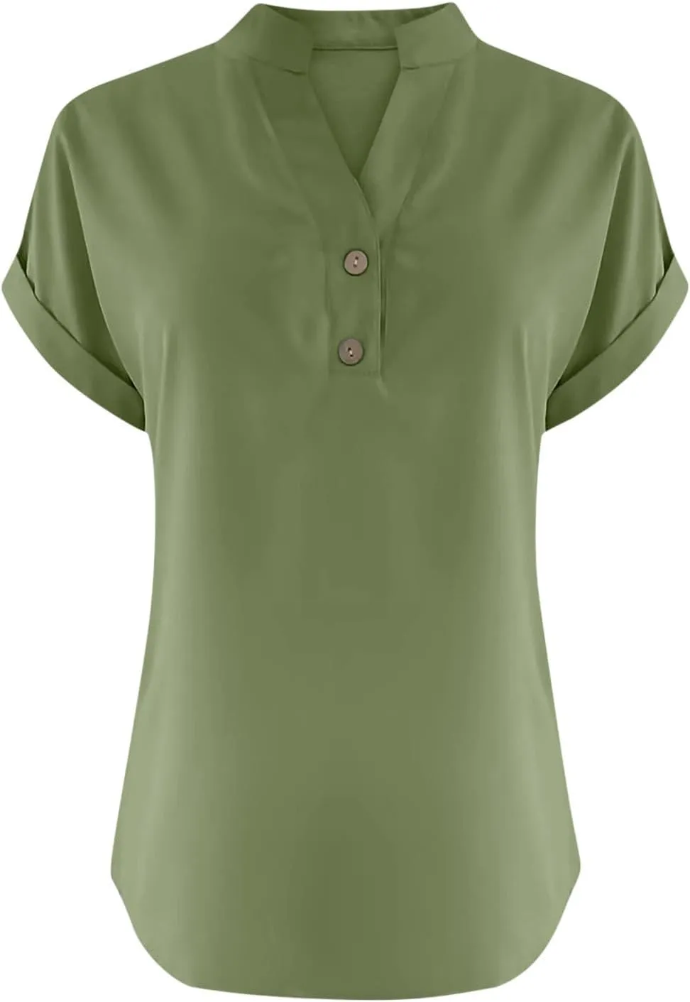 Linen Shirts for Women Casual Work Blouse Tops Summer Short Sleeve Roll Up Loose Fit V-Neck Cotton Button Up Shirt