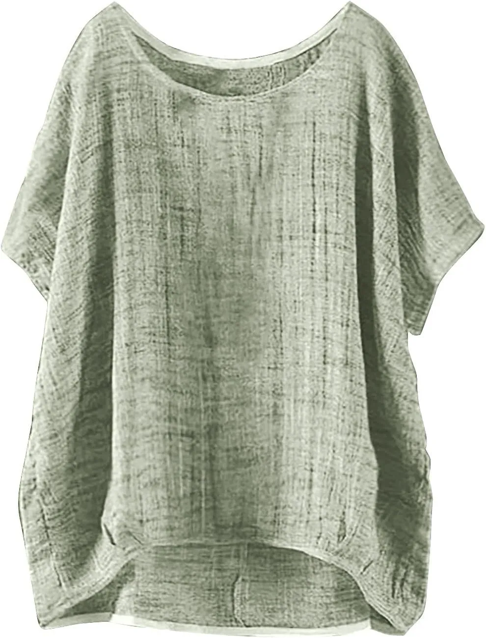 Linen Shirts for Women Summer 2025 Trendy Plus Size Crewneck Short Sleeve Cute Tops Casual Loose Fit Comfy Blouses