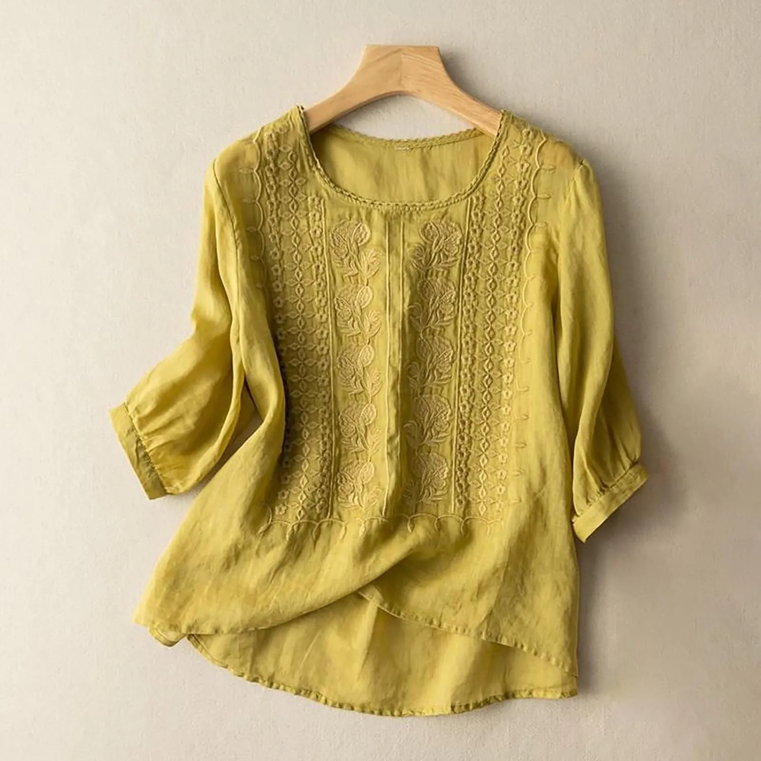 Linen Shirts for Women Summer 2025 Trendy Plus Size Crewneck Short Sleeve Cute Tops Casual Loose Fit Comfy Blouses