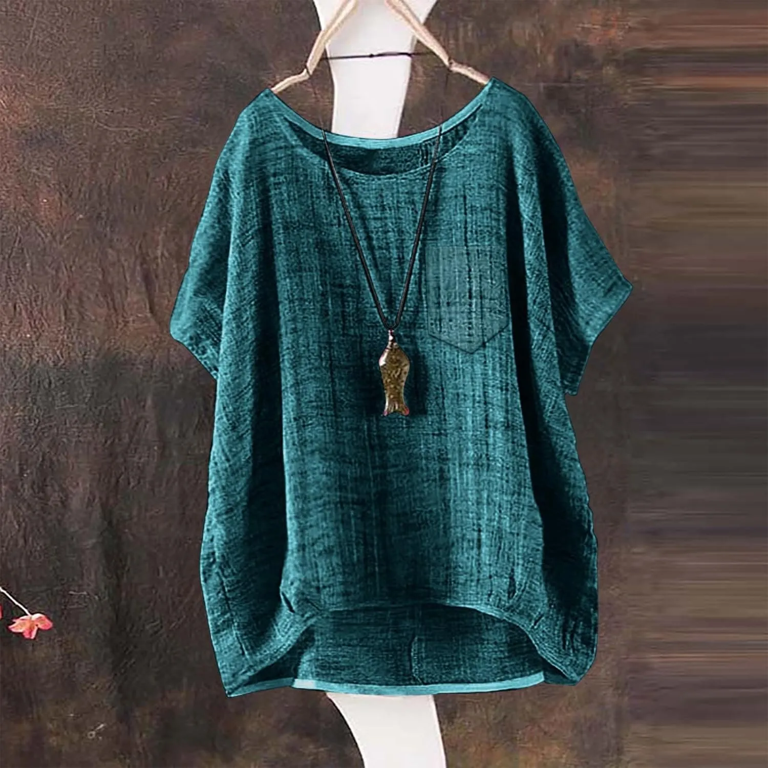 Linen Shirts for Women Summer 2025 Trendy Plus Size Crewneck Short Sleeve Cute Tops Casual Loose Fit Comfy Blouses