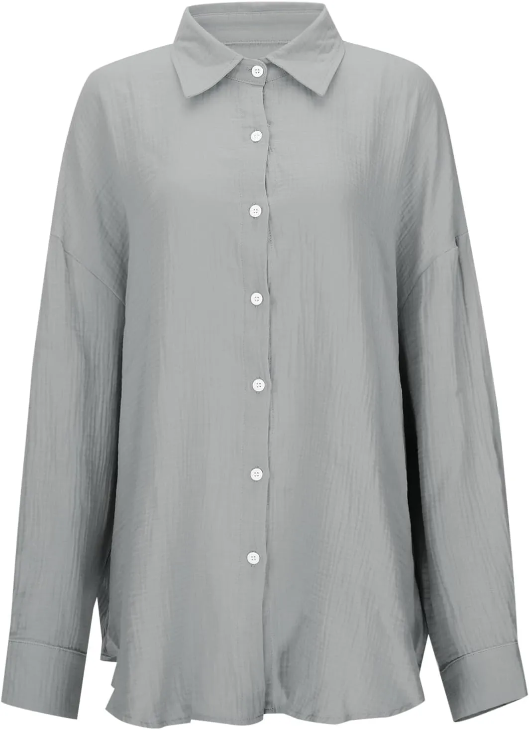 Linen Shirts for Women Summer Oversized Long Sleeve Lapel Button Down Shirt Lightweight Gauze Tops Loose Casual Blouses