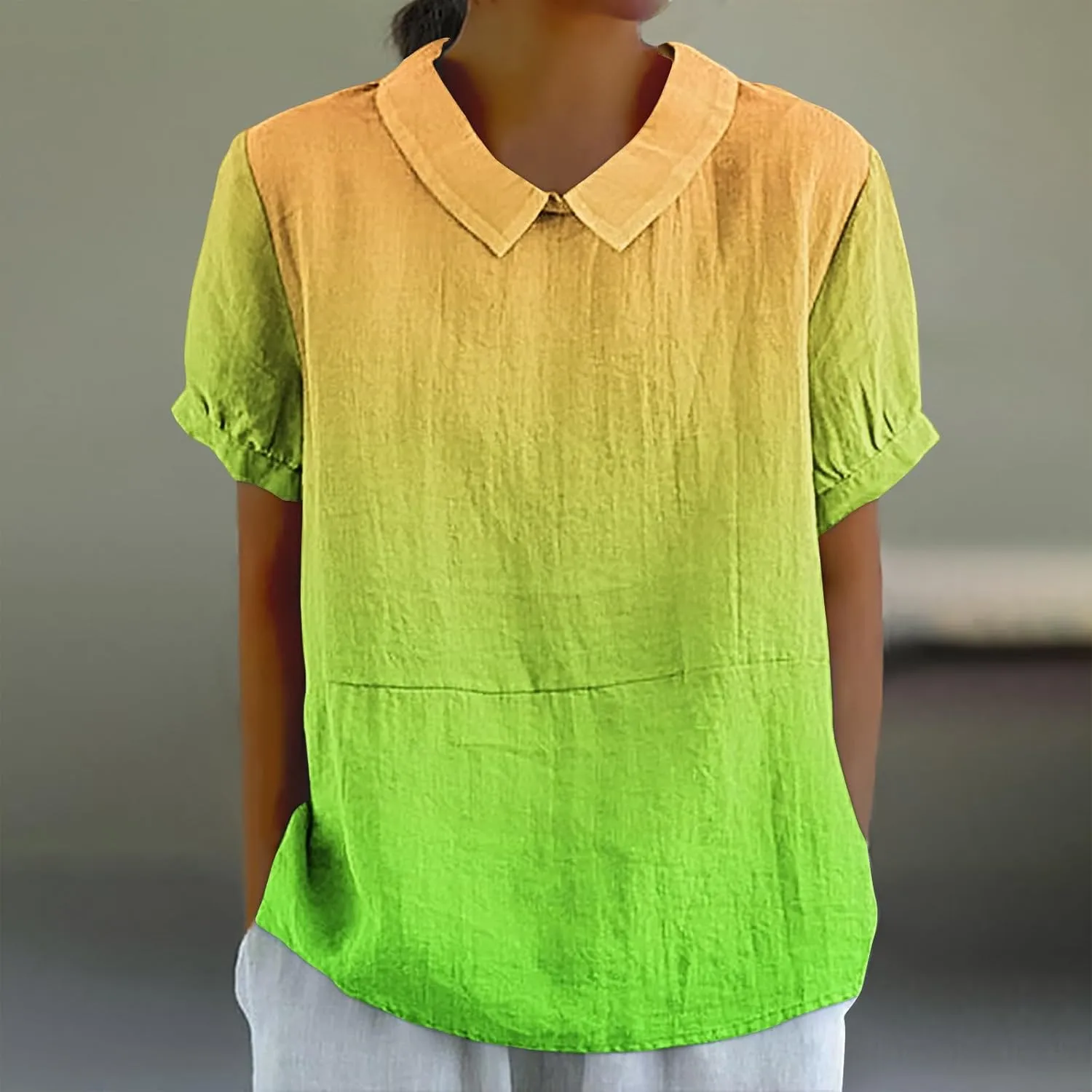 Linen Shirts for Women Summer Tops 2024 Trendy Lapel Cotton Linen Tops Casual Dressy T-Shirt Short Sleeve Blouse Tops Clothes