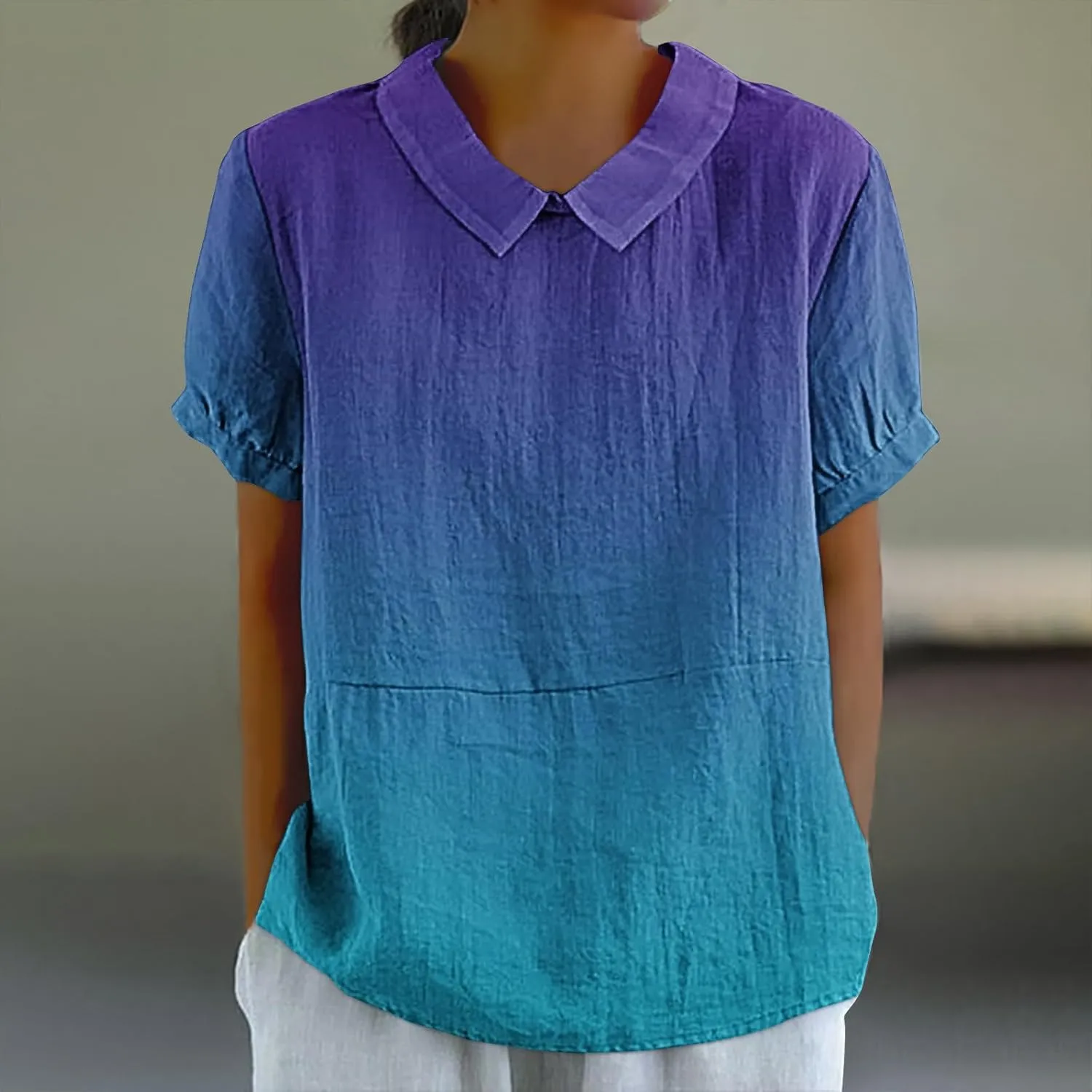 Linen Shirts for Women Summer Tops 2024 Trendy Lapel Cotton Linen Tops Casual Dressy T-Shirt Short Sleeve Blouse Tops Clothes