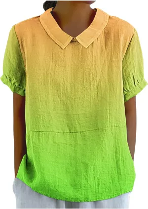 Linen Shirts for Women Summer Tops 2024 Trendy Lapel Cotton Linen Tops Casual Dressy T-Shirt Short Sleeve Blouse Tops Clothes