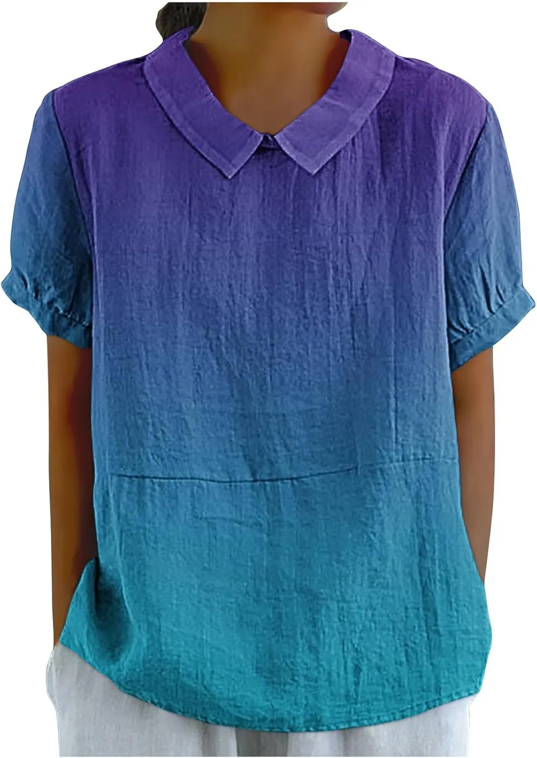 Linen Shirts for Women Summer Tops 2024 Trendy Lapel Cotton Linen Tops Casual Dressy T-Shirt Short Sleeve Blouse Tops Clothes
