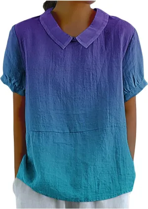 Linen Shirts for Women Summer Tops 2024 Trendy Lapel Cotton Linen Tops Casual Dressy T-Shirt Short Sleeve Blouse Tops Clothes