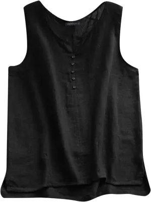 Linen Tops for Women Sleeveless White Camisole Tops Plus Size Loose Tank Tops Summer Casual Boho Flowy Beach Shirts